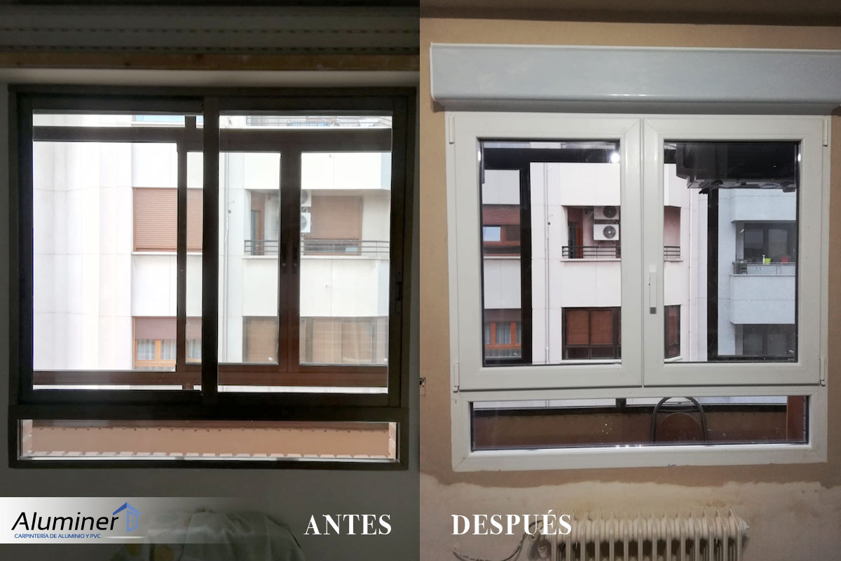 Ventana aluminio imitación madera con persiana - ALUMINER Albacete